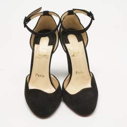 Pre Owned Christian Louboutin Black Suede Mary Jane Pumps Size 37