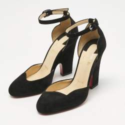 Pre Owned Christian Louboutin Black Suede Mary Jane Pumps Size 37