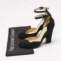 Pre Owned Christian Louboutin Black Suede Mary Jane Pumps Size 37