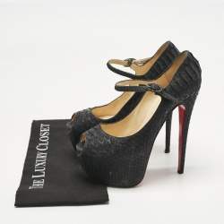 Pre Owned Christian Louboutin Black Python Lady Highness Peep Toe Pumps Size 39.5