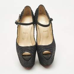 Pre Owned Christian Louboutin Black Python Lady Highness Peep Toe Pumps Size 39.5