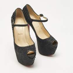 Pre Owned Christian Louboutin Black Python Lady Highness Peep Toe Pumps Size 39.5