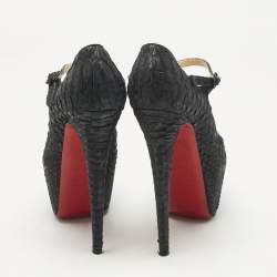 Pre Owned Christian Louboutin Black Python Lady Highness Peep Toe Pumps Size 39.5