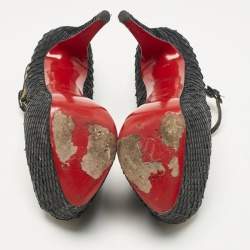 Pre Owned Christian Louboutin Black Python Lady Highness Peep Toe Pumps Size 39.5