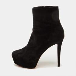 Pre Owned Christian Louboutin Black Suede Lady Daf Booty Platform Ankle Boots Size 37