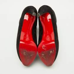 Pre Owned Christian Louboutin Black Suede Lady Daf Booty Platform Ankle Boots Size 37