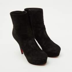 Pre Owned Christian Louboutin Black Suede Lady Daf Booty Platform Ankle Boots Size 37