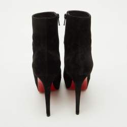 Pre Owned Christian Louboutin Black Suede Lady Daf Booty Platform Ankle Boots Size 37