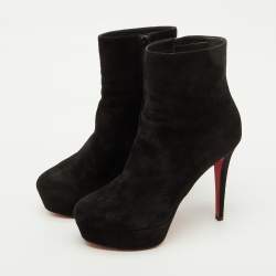 Pre Owned Christian Louboutin Black Suede Lady Daf Booty Platform Ankle Boots Size 37