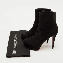 Pre Owned Christian Louboutin Black Suede Lady Daf Booty Platform Ankle Boots Size 37
