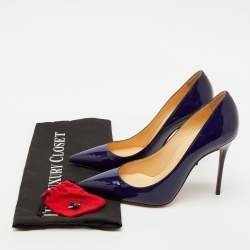 Pre Owned Christian Louboutin Navy Blue Patent Leather Pigalle Pointed Toe Pumps Size 37
