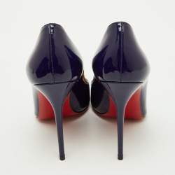 Pre Owned Christian Louboutin Navy Blue Patent Leather Pigalle Pointed Toe Pumps Size 37