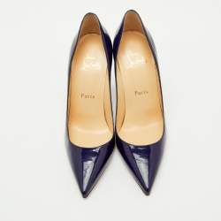 Pre Owned Christian Louboutin Navy Blue Patent Leather Pigalle Pointed Toe Pumps Size 37