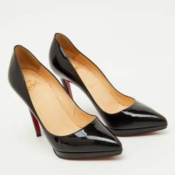 Pre Owned Christian Louboutin Black Patent Leather Pigalle Plato Pointed Toe Pumps Size 37.5