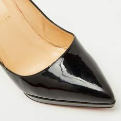 Pre Owned Christian Louboutin Black Patent Leather Pigalle Plato Pointed Toe Pumps Size 37.5