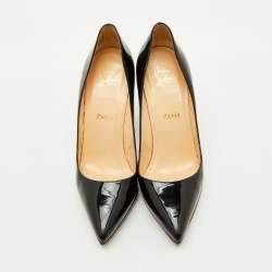 Pre Owned Christian Louboutin Black Patent Leather Pigalle Plato Pointed Toe Pumps Size 37.5