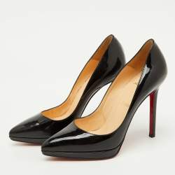 Pre Owned Christian Louboutin Black Patent Leather Pigalle Plato Pointed Toe Pumps Size 37.5