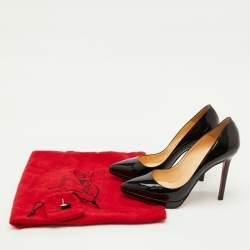 Pre Owned Christian Louboutin Black Patent Leather Pigalle Plato Pointed Toe Pumps Size 37.5