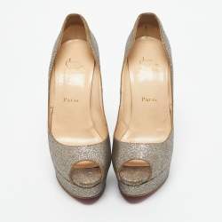 Pre Owned Christian Louboutin Multicolor Glitter Leather Lady Peep Toe Pumps Size 38.5