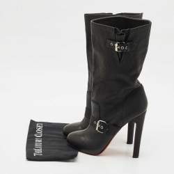 Pre Owned Christian Louboutin Black Leather Flanavec Mid Calf Boots Size 40