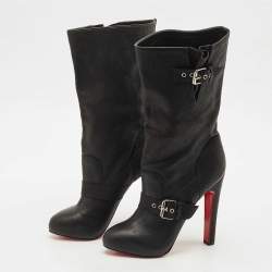 Pre Owned Christian Louboutin Black Leather Flanavec Mid Calf Boots Size 40