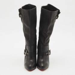 Pre Owned Christian Louboutin Black Leather Flanavec Mid Calf Boots Size 40