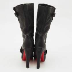 Pre Owned Christian Louboutin Black Leather Flanavec Mid Calf Boots Size 40