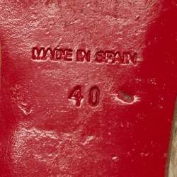 Pre Owned Christian Louboutin Orange Pleton Fabric Crepon Wedge Sandals Size 40