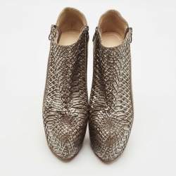 Pre Owned Christian Louboutin Metallic/Brown Python Leather and Suede 4A Ankle Length Boots Size 39