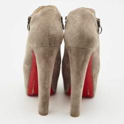 Pre Owned Christian Louboutin Metallic/Brown Python Leather and Suede 4A Ankle Length Boots Size 39