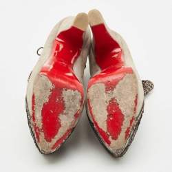 Pre Owned Christian Louboutin Metallic/Brown Python Leather and Suede 4A Ankle Length Boots Size 39