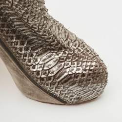Pre Owned Christian Louboutin Metallic/Brown Python Leather and Suede 4A Ankle Length Boots Size 39