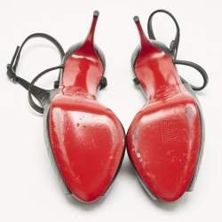 Pre Owned حذاء كعب عالي كريستيان لوبوتان جينلوف ألتا جلد منقوش أسود بزخرفة جلد التمساح مقدمة مفتوحة بحزام للكاحل مقاس 40