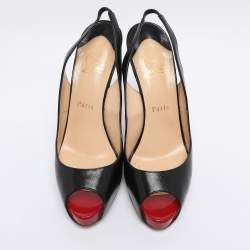 Pre Owned Christian Louboutin Black Leather No Prive Peep Toe Slingback Pumps Size 39.5
