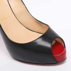 Pre Owned Christian Louboutin Black Leather No Prive Peep Toe Slingback Pumps Size 39.5