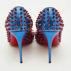 Pre Owned Christian Louboutin Pink/Blue Ombre Leather Pigalle Spikes Pumps Size 37.5