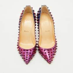 Pre Owned Christian Louboutin Pink/Blue Ombre Leather Pigalle Spikes Pumps Size 37.5