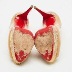 Pre Owned Christian Louboutin Beige Patent Leather Lady Peep Pumps Size 38.5