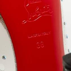 Pre Owned Christian Louboutin Transparent/Blue PVC and Glitter Suede Very Strass Peep Toe Pumps Size 38