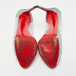 Pre Owned Christian Louboutin Transparent/Blue PVC and Glitter Suede Very Strass Peep Toe Pumps Size 38