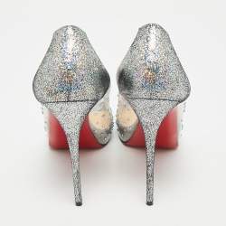 Pre Owned Christian Louboutin Transparent/Blue PVC and Glitter Suede Very Strass Peep Toe Pumps Size 38