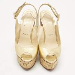 Pre Owned Christian Louboutin Gold Leather Une Plume Wedge Sandals Size 37