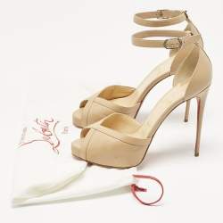 Pre Owned Christian Louboutin Beige Leather Very Cathy Sandals Size 39