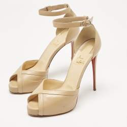 Pre Owned Christian Louboutin Beige Leather Very Cathy Sandals Size 39