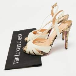 Pre Owned Christian Louboutin White/Brown Python and Leather Activa Platform Sandals Size 39