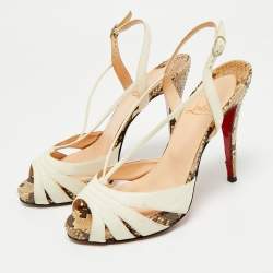 Pre Owned Christian Louboutin White/Brown Python and Leather Activa Platform Sandals Size 39