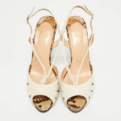 Pre Owned Christian Louboutin White/Brown Python and Leather Activa Platform Sandals Size 39