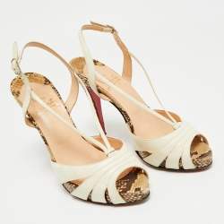 Pre Owned Christian Louboutin White/Brown Python and Leather Activa Platform Sandals Size 39