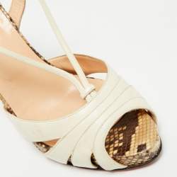 Pre Owned Christian Louboutin White/Brown Python and Leather Activa Platform Sandals Size 39