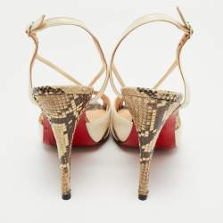 Pre Owned Christian Louboutin White/Brown Python and Leather Activa Platform Sandals Size 39